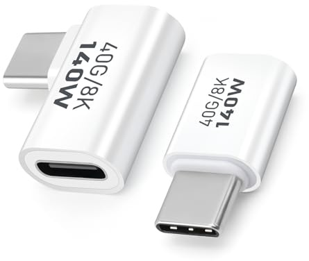 leizhan 140W Adaptador Tipo-C, Recto y 90 Grados (2 Pack), USB-C OTG para Carga Rápida y Transferencia de Datos Eficiente - Blanco