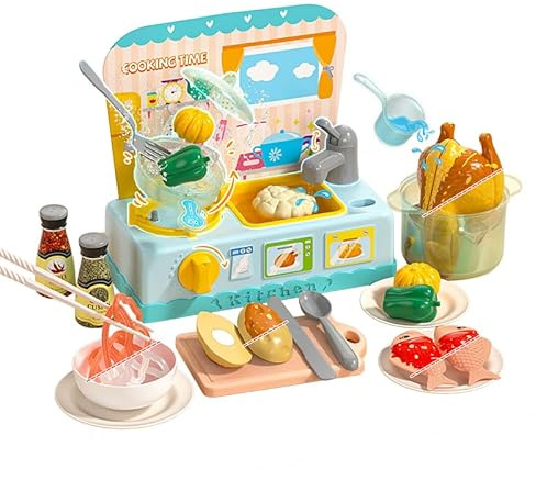 Oceenew Küchenspielzeug-Sets mit Farbwechsel, Spülbecken Kinder, Spielzeug Zubehör Küche Rollenspiel für Kinder 3+,Lernspielzeug