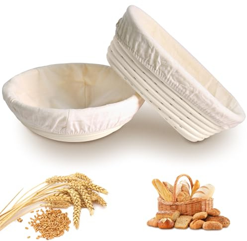 Bread Proofing Basket, 2Pcs Banneton Basket Sourdough Proofing Baskets, Proofing Bowls with Liners for Professional and Home Bakers(Oval and Round) (1Elliptical&1Rounded)