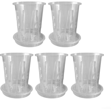 Lot de 5 pots de fleurs en plastique avec trou de drainage et soucoupe pour cactus, plantes grasses et plantes de bureau, design transparent (5 ensembles 10#)