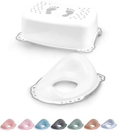 DOCARI Toilettentrainer mit Treppe als Set weiß - Toilettensitz Kinder und Tritthocker - Toilettensitz mit Treppe - Toilettenaufsatz WC Sitz Hocker Kinder Bad