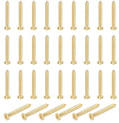 sourcing map 36 Pcs Brass Screws, M3 x 25mm Solid Phillips Flat Head Self-Tapping Wood Screw Fasteners for Woodworking Furniture Repair Photo Frame Drywall Home Appliances