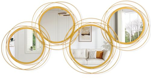 WDSHIYI Set di 4 specchi rotondi dorati, specchio da parete con cornice in metallo, specchi decorativi moderni in vetro per soggiorno, camera da letto, ingresso, decorazione per la casa, 40 x 80 cm