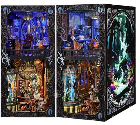 ETKVR Book Nook Kit, Book Nook Kits for Adults DIY Booknook Model Build, DIY 3D Wooden Puzzle Bookend Booknook Bookshelf Insert Miniature Dollhouse Kit for Home Decoration - Magical Creatures Beasts