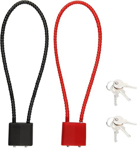 2PCS Heavy Duty Padlock Keyed, Bike Lock with Key, 17 cm Extra Long Shackle, Black & Red Flexible Cable Padlocks, Ideal for Gym Locker, Bicycles, Gate, Suitcases, Hasp (3 Keys Same)