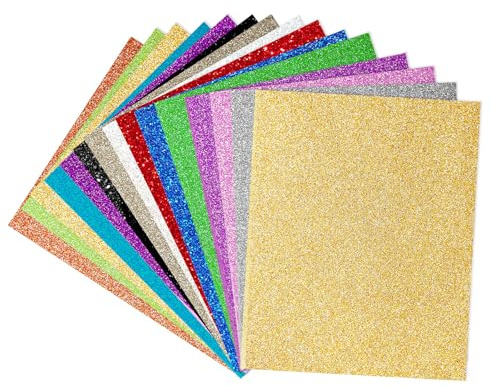UCEC Glitzer Plotterfolie Textil - 15 Farben, 30,5 x 25 cm | Glitzer Heat Transfer Vinyl, Plotter Flexfolie, für Textilien Transferfolie zum Aufbügeln für DIY T-Shirt, Stoffe, Mützen