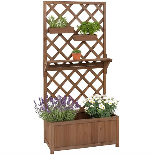 Mendler Hochbeet HWC-P68 135x70x30cm Holz - braun | Pflanz-/Blumenkasten, Rankgitter, Rankhilfe, Ablage, Hängekästen, FSC®