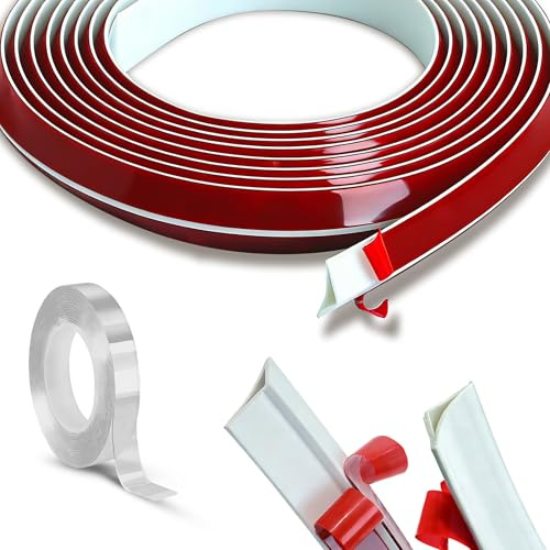msymsyu Winkelleiste Selbstklebend 6 Meter Weiß Wandabschlussleiste | Flexibel Wasserdicht Küchenarbeitsplatte mit 10mmx2m Nano Doppelseitiges Klebeband, Küchenarbeitsplatte, Wohnzimmer, Bad