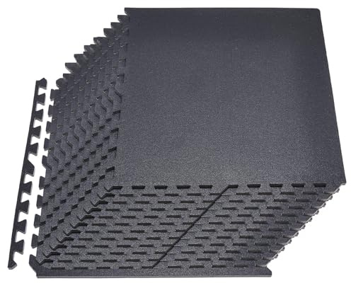 VEVOR Tapis de Sol Puzzle Fitness 24PCs 61x61x1,4 cm, Dalles en Mousse EVA Haute Densité, Protection de Sol pour Gymnastique Yoga Salle de Sport Gym Maison et Bureau, Dalles Emboîtables Noires