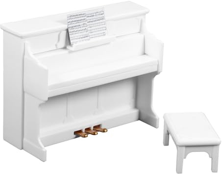 Veemoon Mini Piano et Tabouret Blanc pour Maison de Poupée, Modèle Miniature en Plastique, Accessoires Décoratifs Réalistes, Mobilier de Maison Miniature, Scène de Jeu et Décoration