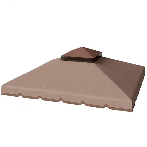 Outsunny Toit de Rechange pour Gazebo, 3 x 3 m, Couverture de Rechange avec Double Toit, 8 Trous de Drainage et Protection UPF 30+, auvent de Rechange Uniquement pour pavillon Gazebo, Kaki