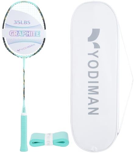 YODIMAN Raquette de Badminton Pro Ultra-Légère, Cadre 1200T Carbone (35 lbs), Tige M55J Graphite, Cordon 0,68mm – Competition