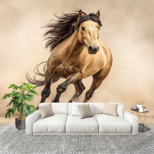 Vlies Fototapete Kinderzimmer Tiere Ein Galoppierendes Pferd Moderne Vliestapete Wandtapete, Fototapeten für Schlafzimmer, Wohnzimmer, Braun Kindertapete Wanddeko 350x256 cm