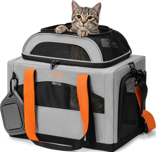Pecute Caisse de Transport Chat et Chien Extensible, Pliable - Gris | Extension Supérieure • Pliable & Respirant • Cadre Indéformable • Voyage & Vétérinaire • Pour Chats & Chiens