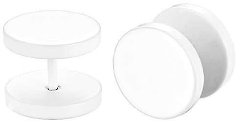Unisex 6-12MM Stainless Steel Stud Earrings Set,Cupimatch Ear Piercing Plugs Faux Gauges Illusion Tunnel Screw Earrings for Mothers Day, White