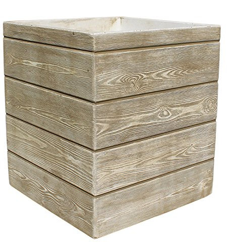 AnaParra Jardinera Cuadrada Moderna en hormigón aligerado para Exterior Madera 49X49X55cm. Natural Musgo Verde