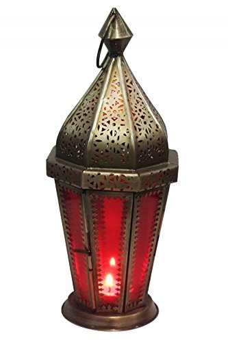 Orientalische Laterne Ajda edel aus Metall und Glas in Rot 29 cm hoch