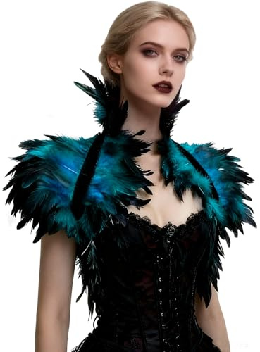 keland Victorian reale natürliche Feder Shrug Schal Schulterumhang Cape Gothic Kragen Halloween-Kostüm