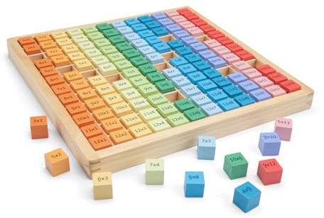 New Classic Toys 10511 Times Table Tray-Educational Wooden Toys for 2 Year Old Boy and Girl Toddlers, Multi-Colour Colour, Learn to-Gameboard