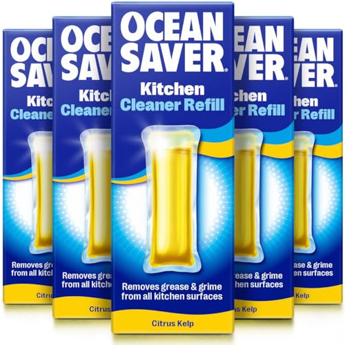OceanSaver Eco Kitchen Surface Degreaser Spray - 6x 10ml Refills | Powerful Just Add Water All Purpose Kitchen Grease & Grime Cleaning Spray | Plant Based, Plastic & Cruelty-Free | Citrus Kelp Scent