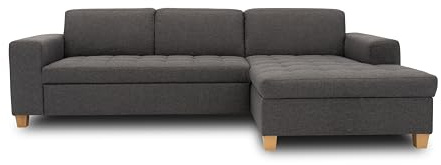 DOMO. collection Ecksofa Sugar, Steppung, anthrazit | Longchair rechts mit Steppung, klassische L-Form mit Holzfüßen, elegantes Sofa, 266 x 162 x 80 cm (BxTxH)