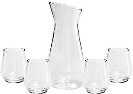 Roltex Lux Carafe & Tumbler Set 1.2L Jug, x4 350ml Wine Water Glasses Copolyester Plastic Reusable Virtually Unbreakable