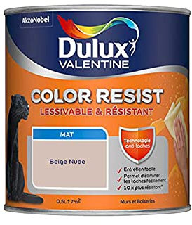 Dulux Valentine Color Resist Pièces à Vivre - Peinture Intérieure Murs, Plafonds, Boiseries - Lessivable et Résistante - Couleur : Beige Nude - 0,5 L