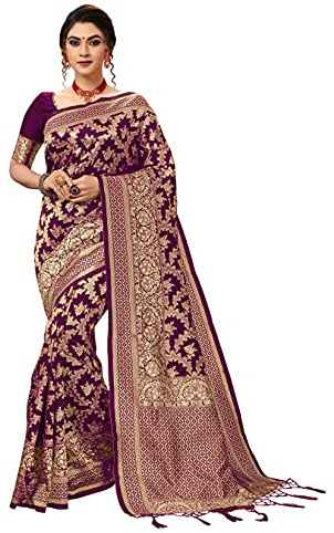 Nivah Fashion Damen Banarasi Art Seide Sari mit Blusenteil, Violett, 5.5 mtr