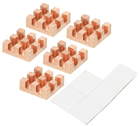 sourcing map Lot de 5 dissipateurs thermiques en cuivre 8 x 8 x 3 mm avec autocollant pour refroidisseur IC