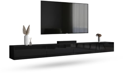 Planetmöbel West TV-Schrank, Fernsehtisch 320 cm lang, TV-Board | für Fernseher bis 75 Zoll, TV Board viel Stauraum, lowboard hängend, 2x Fernsehschrank 160 x 30 x 37,5 cm, schwarz