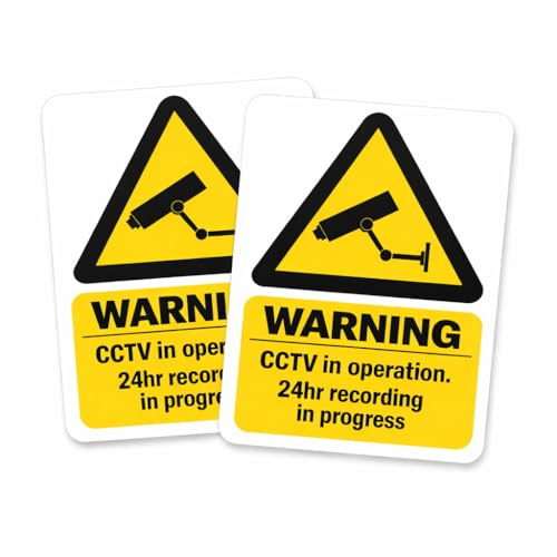 Inside Window CCTV Stickers 2 Pk, Visible from Outside, Large 150 x 100 mm | Sticks to indoor glass | Seen clearly outside | Printed side adhesive | Security warning sign