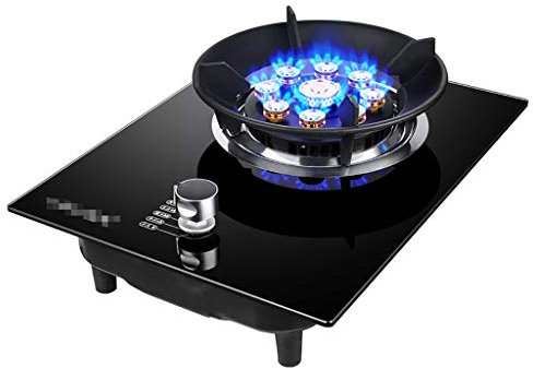 IBOWZ Plaque de Cuisson Gaz Table de Cuisson à gaz Cuisinière à gaz Portable 1 brûleur Wok 5,2 KW Cuisinière en Verre Noir à feu féroce à Neuf cavités [Classe énergétique A+] [Classe énergétique A