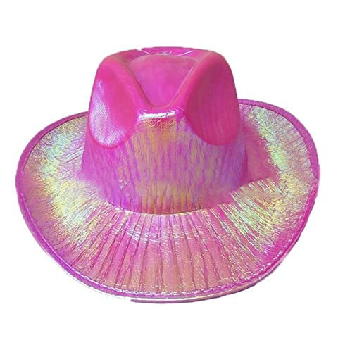 Bemvp Neon Glitzer Space Cowboy Hut Funkelnde Metallische Cowgirl Hat Holographic Wide Edge Hut Party Cap Für Frauen Männer (pink)