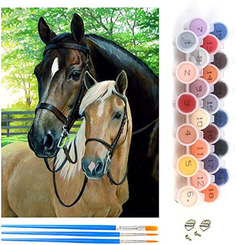 YAOYIN Måla efter siffror vuxna barn nybörjare kit, gör-det-själv handmålad oljemålning kit, barn gör-det-själv akrylpigment måla med siffror för kreativ gåva, konst hem dekoration (djur häst, 40 x 50