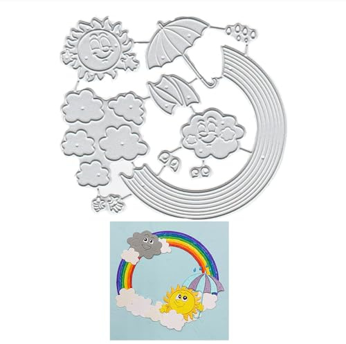 Metal Sun Rainbow Umbrella Cartoon Cute Die Cuts Cutting Dies Embossing Stencils Template Mould for Card Making Decoration and DIY Scrapbooking Album