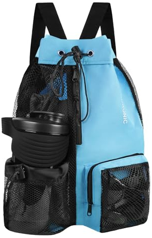 flintronic Swimming Bag, Waterproof Swim Bag Sport Gym Bag, Drawstring Mesh Bags, Large Swim String Backpack with Wet & Dry Compartment, Swimming Equipment Bag for Men Women Beach, Gym, Sport, Blue