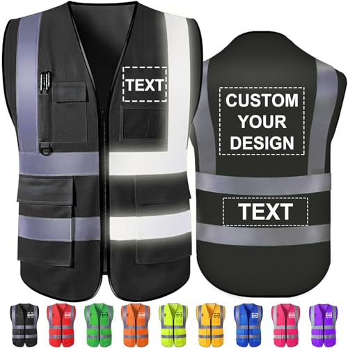 Custom Safety Vest High Visibility Reflective Vests with Pockets Zipper Personalised Logo Class 2 for Men Women Construction Security Workwear