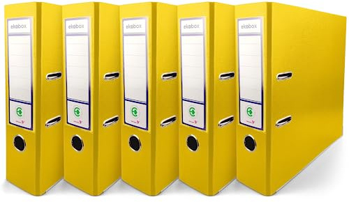 Netuno 5x Ringbuch DIN A4 breit Gelb 8cm Kunststoff PP | Büroordner Ordner 2-Ring-Mechanik für A4-Dokumente Büro Studium Homeoffice Ordnungssystem Aktenaufbewahrung Dokumentenablage