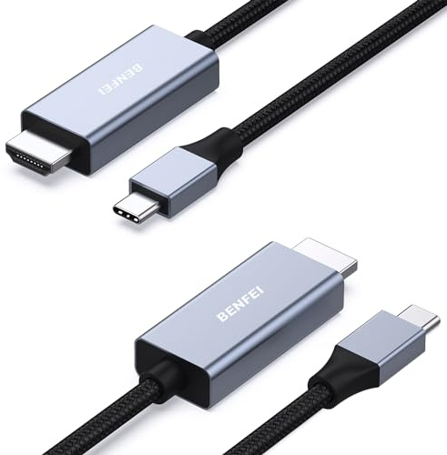 BENFEI cables USB C a HDMI de 1.8M [4K@60Hz, carcasa de aluminio, trenzado de nailon], Thunderbolt 3/4 compatible con iPhone 15 Pro/Max, MacBook Pro/Air 2023, iPad Pro-Paquete de 2