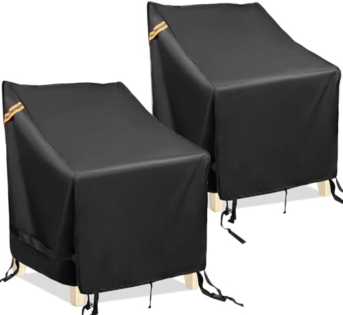 Gartenstuhl Abdeckung Wasserdicht 600D Schutzhülle für Gartenstühle, 2 Stück Stuhlabdeckung Outdoor Wetterfest Abdeckhauben für Stühle, Gartensessel Abdeckung 74x76x91cm