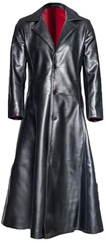 Trench Lungo in Pelle da Uomo, Giacca Lunga in Pelle PU Nera Cappotto Lungo in Pelle Gotica, Taglie Forti