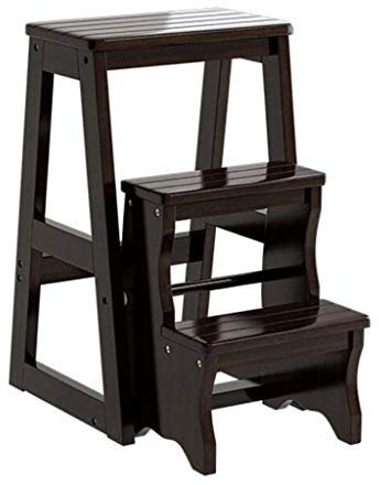AAMNA Klappbarer 3-Stufen-Hocker aus Holz, tragbare Trittleiter für Haushalt, Büro und Küche, mit rutschfestem, breitem Pedal, hält 400 Pfund, Höhe: 63,5 cm