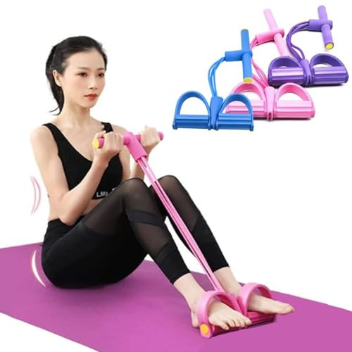 Oaygat Multifunction Resistance Training 4 Tube Elastic Pull Rope Abdominal Exerciser with Foot Pedal Sit Up Strength Trainer for Home Gym Fitness Yoga,Slim,Bodybuilding Workout Bands for Women/Men