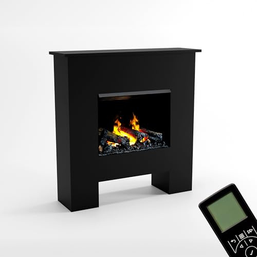 GLOW FIRE Cheminée à Vapeur d'eau Poseidon - Cheminée électrique avec Chauffage et feu de cheminée - Console en Bois avec Insert cheminée LED breveté, 103x105x29 cm - Noir
