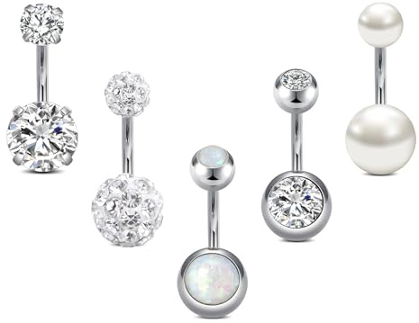 incaton Piercing per Ombelico da 6mm，8mm，10mm, 12mm, 14 mm 14G, in Acciaio Inox Extra Lungo per Ombelico