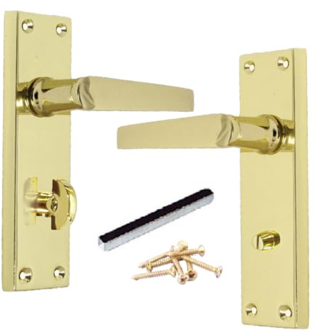 Betley Butterfly Victorian Straight Handle Bathroom WC Toilet Door Handles, Pair Brass 152mm x 42mm Backplate, Interior Wooden Doors