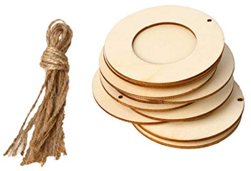 Mabta Bilderrahmen aus Holz, rund, zum Aufhängen, Basteln, handgefertigt, mit Seilen, 10 Stück