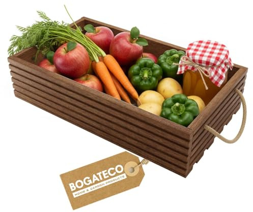 BOGATECO Holzkiste Natur | 60 cm x 35 cm x 14,5 cm | Holzbox | Deko Holzkisten | Obstkiste | Gemüsekiste | Aufbewahrungsbox Kiste Holz Geschenk Deko Weinkiste | Dark Brown