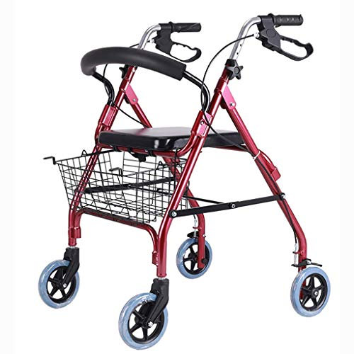 CGCSYZ Rollstuhl-Gehhilfe, Rollator, Gehhilfe für ältere Menschen, zusammenklappbar, unterstützte Gehhilfe mit Rad, mit Sitz, Vier-Eck-Wagen, Rutschfester Gehstock mit(