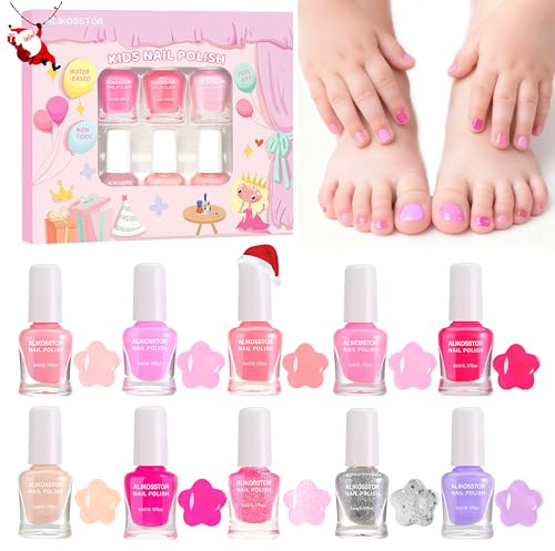 ALIKOSSTOR Kinder Nagellack - Schnell trocknende ungiftige Nagellack Set für Mädchen, 10 rosa Farben Set Peel Off Wasserbasis Nagellack Spielzeug Kit für Kleinkind Teenager